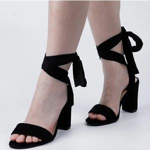New Trary Black Heels for Women, Lace Up Chunky Heels no box